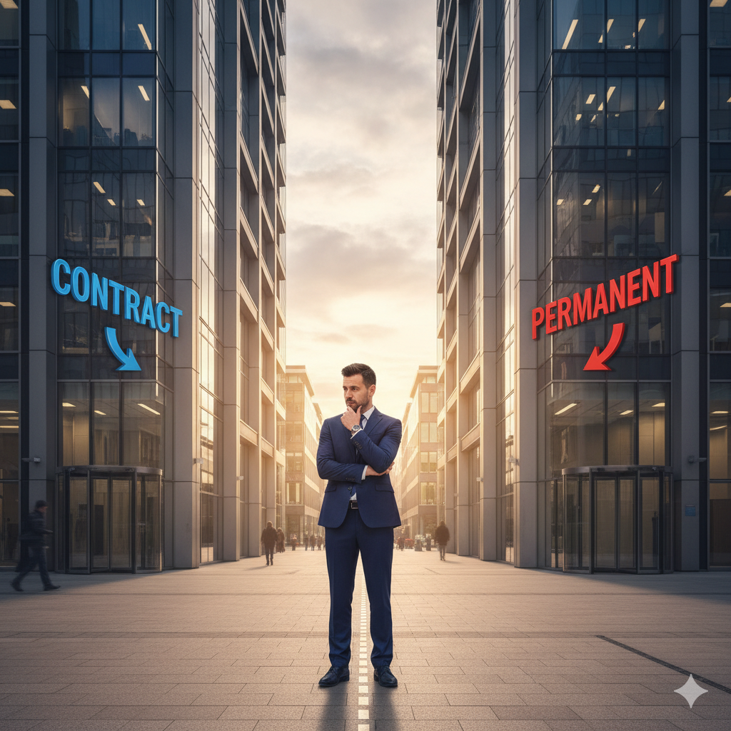 Contract vs. Permanent: Which Career Path Is Right For You?: featured image for Tony McBride's career coaching article for mid to senior professionals in the UK and Ireland